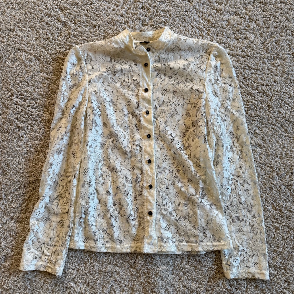 Lira Women’s Cream Elegant Lace Sheer Button-Up Blouse S